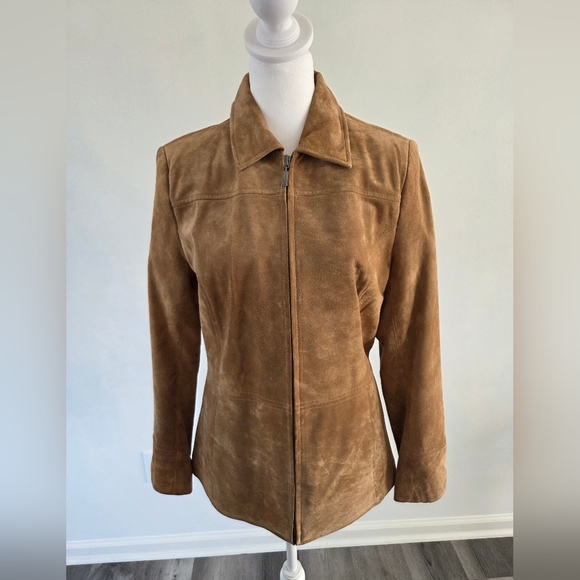 St. Johns Bay Machine Washable Suede Leather Coat Small Jacket Metal Zipper - Picture 2 of 8